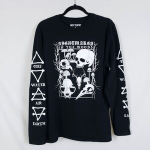 Hot Topic Nightmares in the Woods T-Shirt Mens L Black Long Sleeve Skulls Goth